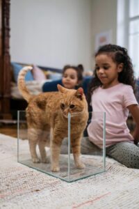 cat in a litter box unfilled