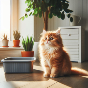 cat waiting for litter box