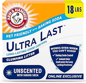 ARM & HAMMER Ultra Last Bulk Litter – Unscented Clumping Cat Litter, 18 lbs