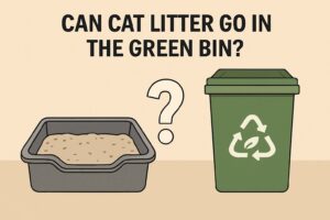 image illustrating can Cat Litter Go in the Green Bin with green bin litter and cat