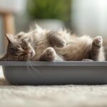 Cat is roliing the litter box image