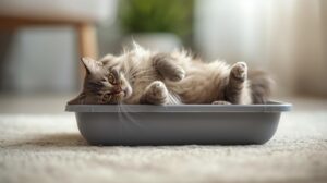 Cat is roliing the litter box image