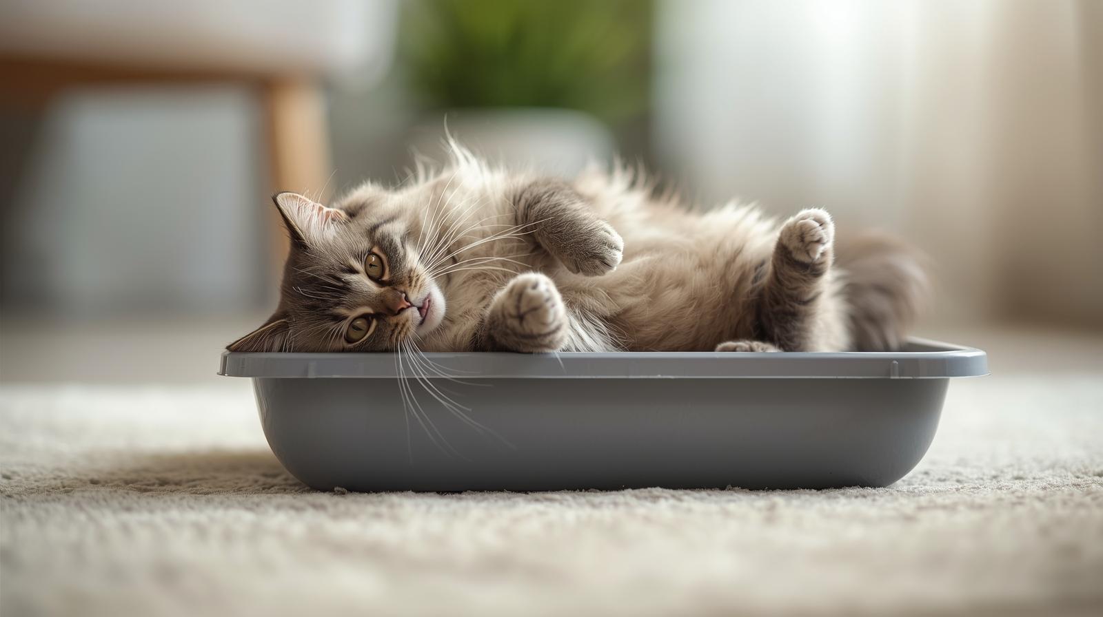 Cat is roliing the litter box image