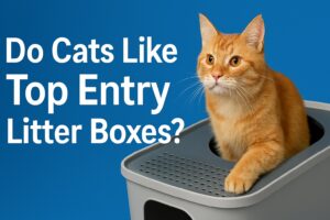 Do Cats Like Top Entry Litter Boxes cat is jumping out from top entry litter box img