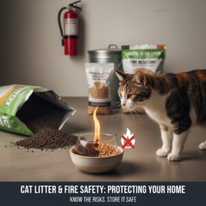 Cat litter near a heat source showing potential fire risk inside a home